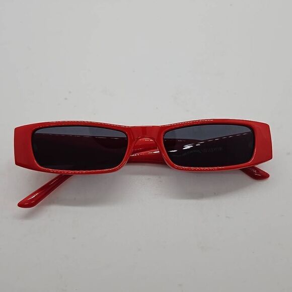 1990s Retro Style Futuristic Red Rectangle Sunglasses Petals and Peacocks - Picture 1 of 4